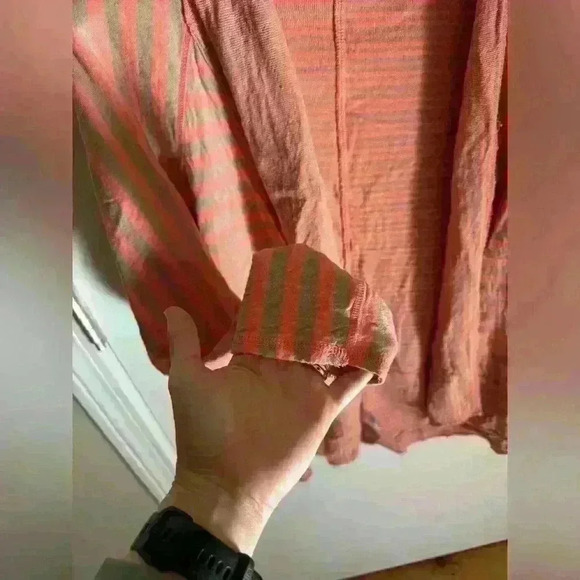 Fresh Produce women’s open cardigan sweater striped tan coral one size made USA - Picture 6 of 10